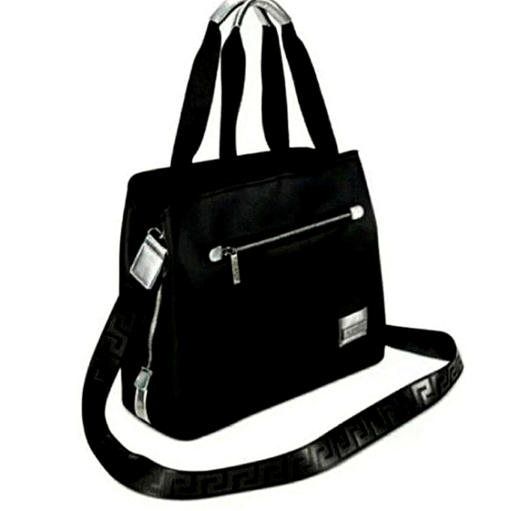 🖤 Versace® Parfum Black & Silver Nylon Tote Bag w/ Strap NEW!